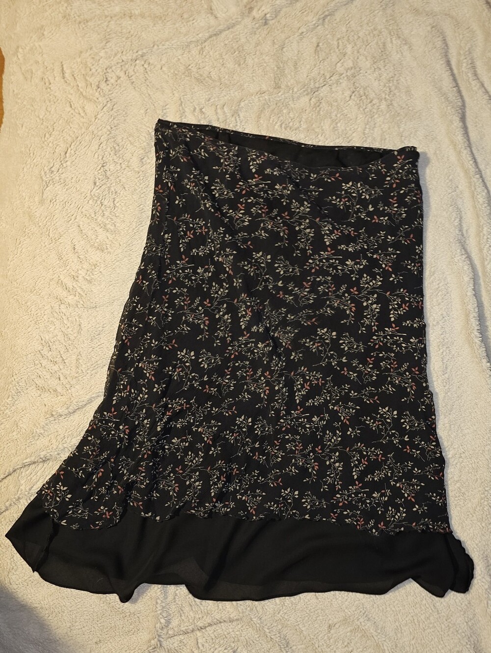 Jaclyn Smith Black Floral Midi Skirt with Pink & Cream Sprigs